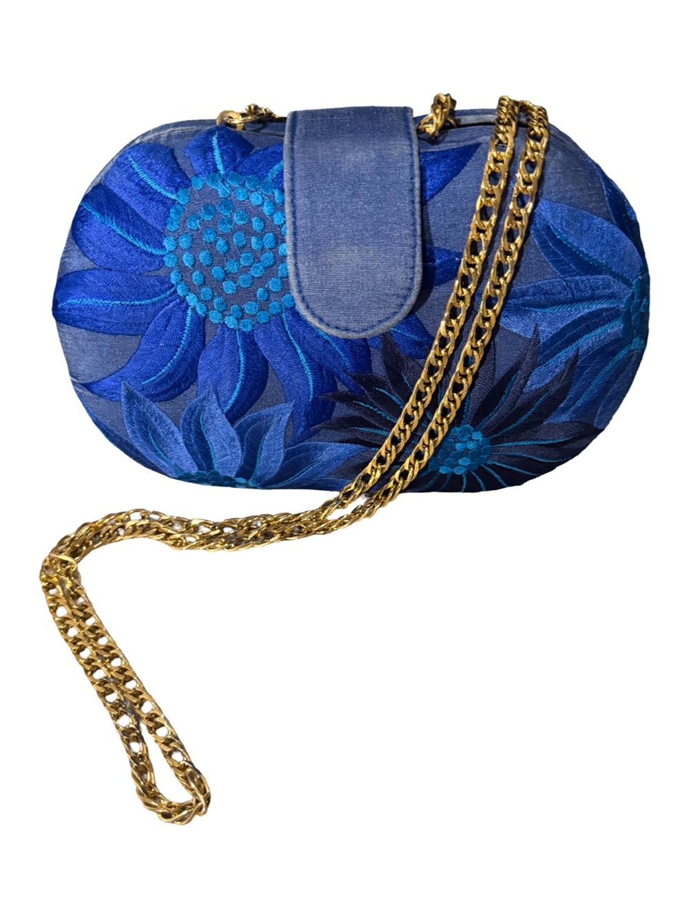 J. Renée RARE Hard Shell Vibrant Embroidered Blue Floral Design Crossbody - Picture 2 of 12